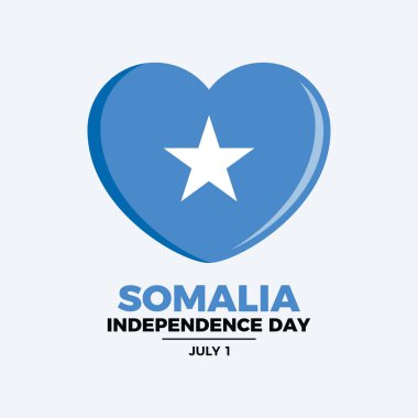 Somali Bağımsızlık Günü poster çizimi. Kalp şeklindeki simgede Somali bayrağı. Arkaplan, afiş, kart şablonu. Somali bayrağı aşk sembolü. Her yıl 1 Temmuz 'da. Önemli bir gün.