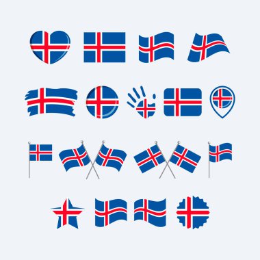 İzlanda bayrak simgesi, gri bir arkaplanda izole edilmiş vektör seti. İzlanda bayrağı grafik tasarım elementi. İzlanda bayrak simgeleri düz stil. İzlanda sembolleri koleksiyonu