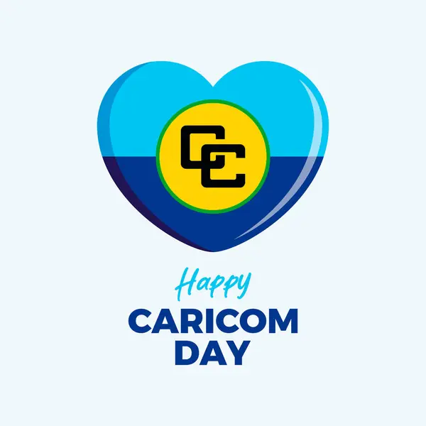 stock vector Happy CARICOM Day poster vector illustration. Caribbean Community flag in heart shape icon. CARICOM flag love symbol. Template for background, banner, card. First Monday in July each year. Important day