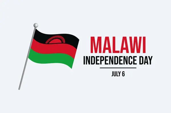 stock vector Malawi Independence Day poster vector illustration. Malawi flag on a pole icon isolated on a gray background. Waving Malawi flag symbol. Template for background, banner, card. July 6 each year. Important day