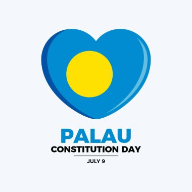 Palau Anayasa Günü poster çizimi. Gri bir arkaplanda, kalp şeklindeki Palau bayrağı izole edilmiş. Palauan bayrağı aşk sembolü. Arkaplan, afiş, kart şablonu. 9 Temmuz. Önemli bir gün.