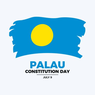 Palau Anayasa Günü poster çizimi. Gri arkaplanda Palau grunge bayrağı simgesi izole edildi. Boya fırçası Palauan bayrağı sembolü. Arkaplan, afiş, kart şablonu. 9 Temmuz. Önemli bir gün.