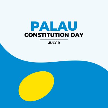 Palau Anayasa Günü poster çizimi. Palau bayrağı çerçeve vektörü sallıyor. Soyut Palauan bayrağı sembolü. Arkaplan, afiş, kart şablonu. 9 Temmuz. Önemli bir gün.