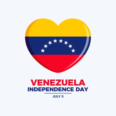 Venezuela Bağımsızlık Günü poster çizimi. Kalp şeklindeki Venezuela bayrağı gri arka planda izole edilmiş. Venezuela bayrak aşk sembolü. Arkaplan, afiş, kart şablonu. 5 Temmuz. Önemli bir gün.