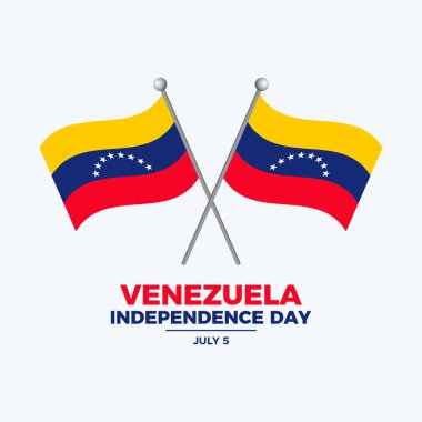 Venezuela Bağımsızlık Günü poster çizimi. Gri arkaplandaki bir kutup ikonunda iki tane Venezuela bayrağı. Venezuela bayrak sembolü. Arkaplan, afiş, kart şablonu. 5 Temmuz. Önemli bir gün.