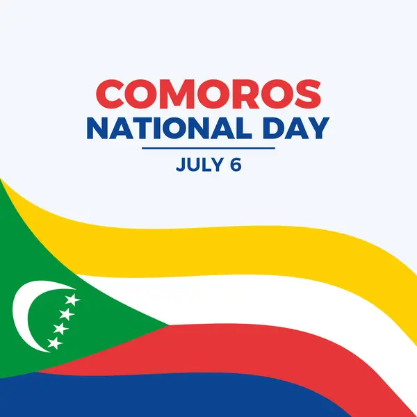 Stock vector Comoros National Day poster vector illustration. Waving Comoros flag frame vector. Abstract Comoros flag symbol. Template for background, banner, card. July 6 every year. Important day