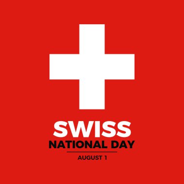İsviçre Ulusal Günü poster illüstrasyonu. İsviçre bayrak kare şekil vektörü. İsviçre bayrağı sembolü. Arkaplan, afiş, kart şablonu. 1 Ağustos. Önemli bir gün.