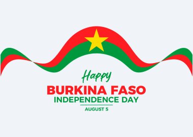 Burkina Faso Bağımsızlık Günü poster illüstrasyonu. Gri arka planda Burkina Faso bayrak kurdele ikonu. Burkina Faso soyut bayrak sembolü. Arkaplan, afiş, kart şablonu. Her yıl 5 Ağustos