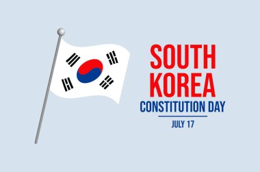 Güney Kore Anayasa Günü poster çizimi. Güney Kore bayrağı direğin simgesinde. Güney Kore bayrak sallıyor. Arkaplan, afiş, kart şablonu. 17 Temmuz. Önemli bir gün.