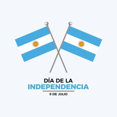 Arjantin Dia de la Independencia poster çizimi. Bir direğin üzerinde iki tane Arjantin bayrağı var. Arkaplan, afiş, kart şablonu. Arjantin Bağımsızlık Günü. Her yıl 9 Temmuz 'da. Önemli bir gün.
