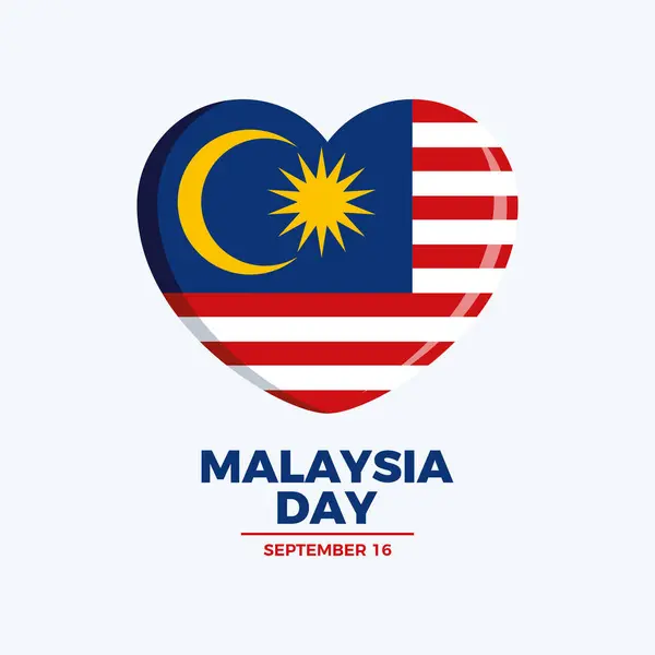 stock vector Malaysia Day poster vector illustration. Malaysia flag in heart shape icon. Malaysian flag love symbol. Template for background, banner, card. 16 September every year. Important day