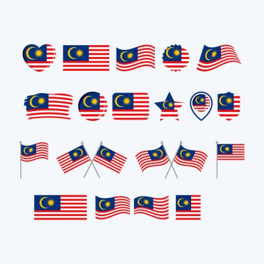 Malezya bayrak simgesi gri bir arkaplanda izole edilmiş vektör belirledi. Malezya bayrak grafik tasarım elementi. Malezya bayrak simgeleri düz stil. Malezya sembolleri koleksiyonu