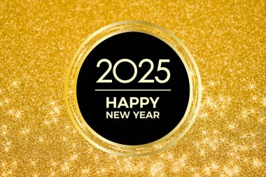 2025 Mutlu Yıllar tebrik kartı ve altın renkli arkaplan resimleri. 2025 Yeni Yıl altın sarısı arkaplan çerçeve resimleri. Arkaplan, afiş, kart için şablon