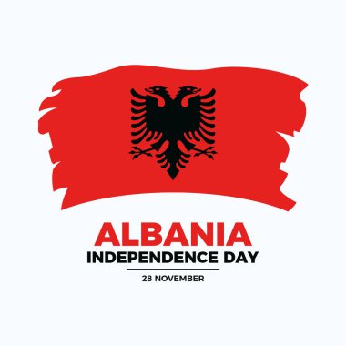 Arnavutluk Bağımsızlık Günü poster illüstrasyonu. Arnavutluk ikon vektörünün Grunge bayrağı. Arnavut bayrağının boya sembolü. Arkaplan, afiş, kart şablonu. 28 Kasım. Önemli bir gün.