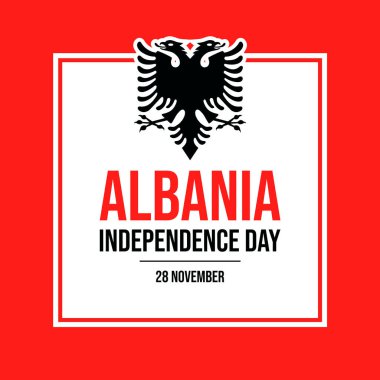 Arnavutluk Bağımsızlık Günü poster illüstrasyonu. Arnavutluk kare çerçeve vektörü. Arnavut soyut bayrak sembolü. Arkaplan, afiş, kart şablonu. 28 Kasım. Önemli bir gün.