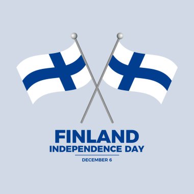 Finlandiya 'nın Bağımsızlık Günü poster çizimi. İki çapraz Finlandiya bayrağı bir kutup ikonu vektöründe. Fin bayrağı sembolü. Arkaplan, afiş, kart şablonu. 6 Aralık. Önemli bir gün.