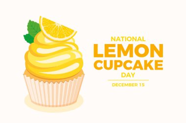 Ulusal Limonlu Kek Günü poster çizimi. Limonlu ve nane yaprağı ikon vektörlü kremalı kek. Arkaplan, afiş, kart şablonu. Her yıl 15 Aralık 'ta. Önemli bir gün.