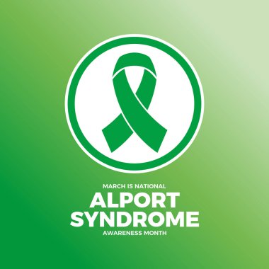 March, Alport Sendromu Farkındalığı Ay poster illüstrasyonudur. Çemberin içinde yeşil farkındalık simgesi. Arkaplan, afiş, kart şablonu. Önemli bir gün.