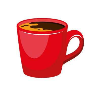 Beyaz arka planda izole edilmiş kırmızı kahve ikonu vektörü. Kırmızı fincan kahve vektör çizimi. Beyaz arka planda izole edilmiş köpük ikon vektörlü tek bardak kırmızı kahve.