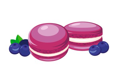 Yabanmersini simgesi vektör çizimi. Mor Fransız simge simgesi vektörü beyaz arka planda izole edilmiş. Makarna ve taze yaban mersini çizimi