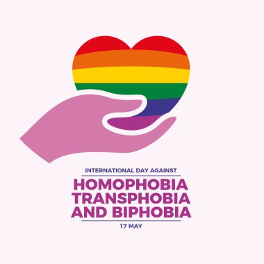 Uluslararası Homofobi, Transfobi ve Bifobi poster illüstrasyonuna karşı gün. El ve kalp ikonu. LGBT aşk sembolü. Arkaplan, afiş, kart şablonu. 17 Mayıs. Önemli bir gün.