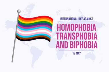 Uluslararası Homofobi, Transfobi ve Bifobi poster illüstrasyonuna karşı gün. LGBTQIA gururlu bayrak ikonu vektörü sallıyor. Arkaplan, afiş, kart şablonu. 17 Mayıs. Önemli bir gün.