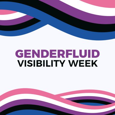 Genderfluid Visibility Week poster vector illustration. Genderfluid waving abstract LGBT pride flag frame vector. Genderfluid wavy border graphic design element. Template for background, banner, card. October every year clipart