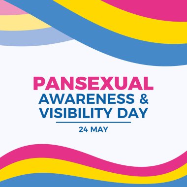 Panseksüel Farkındalık ve Görünürlük Günü poster çizimi. Panseksüel dalgalanan soyut LGBT gurur çerçevesi vektörü. Panseksüel dalgalı sınır grafik tasarım elementi. Arkaplan, afiş, kart şablonu. 24 Mayıs