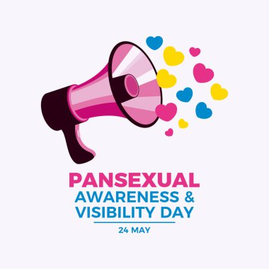 Panseksüel Farkındalık ve Görünürlük Günü poster çizimi. Hoparlör ve kalpler ikon vektörünü şekillendirir. LGBT panseksüel megafon sembolü. Arkaplan, afiş, kart şablonu. 24 Mayıs. Önemli bir gün.