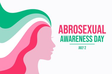 Abroseksüel Farkındalık Günü poster illüstrasyonu. Uzun gökkuşağı saç ikonu olan bir kadın kafası. LGBT abroseksüel gurur sembolü. Arkaplan, afiş, kart şablonu. 2 Temmuz. Önemli bir gün.