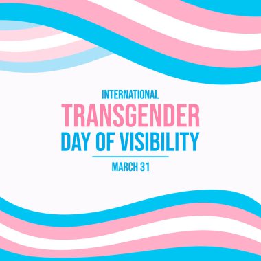 Uluslararası Cinsiyet Değişikliği Görünürlük Günü poster illüstrasyonu. Transseksüel soyut LGBT gurur çerçevesi vektörü sallıyor. Transseksüel dalgalı sınır grafik tasarım elementi. Arkaplan, afiş, kart şablonu. Her yıl 31 Mart