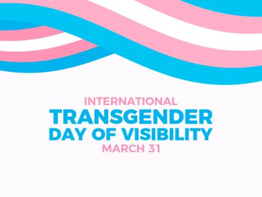 Uluslararası Cinsiyet Değişikliği Görünürlük Günü poster illüstrasyonu. Transseksüel soyut LGBT gurur çerçevesi vektörü sallıyor. Transseksüel dalgalı sınır grafik tasarım elementi. Her yıl 31 Mart