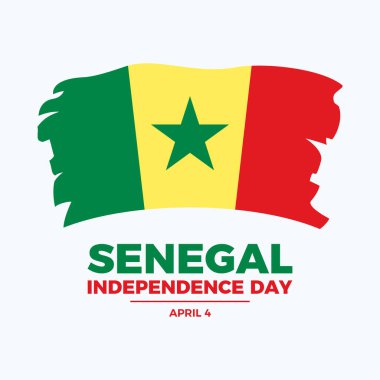 Senegal Bağımsızlık Günü poster çizimi. Senegal ikonunun Grunge bayrağı. Boya fırçası Senegal Bayrağı tasarım elementi. Arkaplan, afiş, kart şablonu. 4 Nisan. Önemli bir gün.