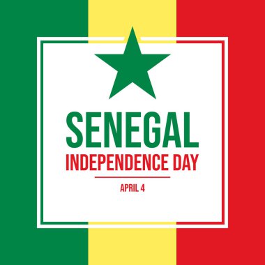 Senegal Bağımsızlık Günü poster çizimi. Senegal bayrak kare çerçeve vektörü. Senegal bayrak sınır sembolü soyut. Arkaplan, afiş, kart şablonu. 4 Nisan. Önemli bir gün.