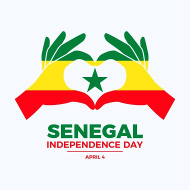 Senegal Bağımsızlık Günü poster çizimi. El kalp hareketi Senegal bayrak ikonu. Senegal bayrak sembolünü sever. Arkaplan, afiş, kart şablonu. 4 Nisan. Önemli bir gün.