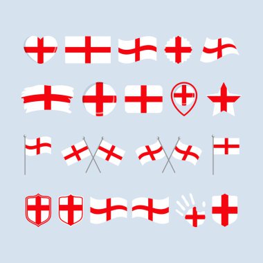 Aziz George bayrak simgesi gri arka planda izole bir vektör belirledi. Aziz George 'un İngiltere bayrağı grafik tasarım unsuru. Aziz George sembolleri koleksiyonunun bayrağı. Aziz George 's Cross bayrak simgeleri düz stil