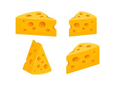 Delik simgesi vektörü olan peynir. Peynir simgesi beyaz arkaplanda izole edilmiş. Sarı peynir bloğu koleksiyonu