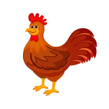 Çizgi film stili vektör illüstrasyonunda sevimli horoz. Komik tavuk kuşu erkek çizgi film karakteri. Beyaz arkaplanda izole edilmiş Mutlu horoz simgesi vektörü