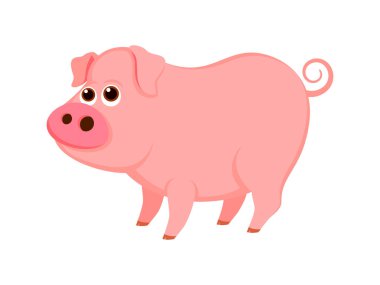 Çizgi film stili vektör illüstrasyonunda sevimli pembe domuz. Komik domuz çizgi film karakteri. Beyaz arka planda izole edilmiş mutlu domuz ikonu vektörü. Çiftlik hayvanı çizimi