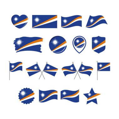 Marshall Adaları bayrak simgesi beyaz bir arkaplanda izole edilmiş vektör belirledi. Marshall Adaları Grafik Tasarım Elemanı. Marshall Adaları sembol koleksiyonunun bayrağı. Marshall Adaları 'nın bayrakları düz stil simgeleri
