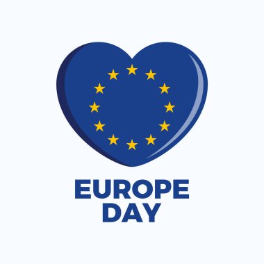 Avrupa Günü afiş illüstrasyonunda Avrupa bayrağı. Avrupa bayrağı kalp şeklinde bir ikon. Avrupa Birliği Bayrak aşk sembolü. Arkaplan, afiş, kart şablonu. Her yıl 9 Mayıs 'ta. Önemli bir gün.