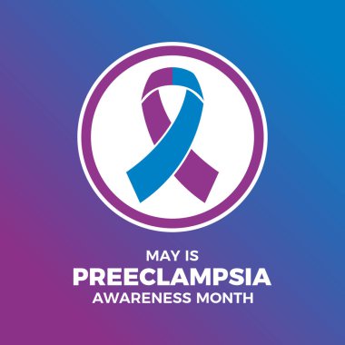 Mayıs, Preeclampsia Farkındalık Ayı poster illüstrasyonudur. Mor mavi farkındalık kurdele ikonu bir daire içinde. Arkaplan, afiş, kart şablonu. Önemli bir gün.