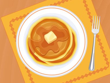 Tereyağlı ve şuruplu gözleme. Manzara vektörünün üstündeki ahşap bir masada gözleme. Masadaki tatlı kahvaltı çizimi