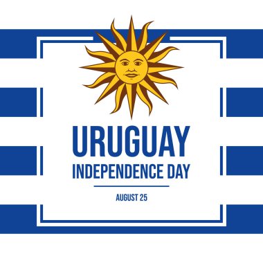 Uruguay Bağımsızlık Günü poster çizimi. Uruguay bayrak kare çerçeve vektörü. Uruguay Bayrağı sembolü. Arkaplan, afiş, kart şablonu. 25 Ağustos. Önemli bir gün.