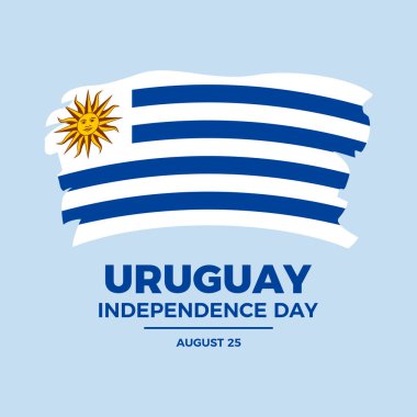 Uruguay Bağımsızlık Günü poster çizimi. Uruguay ikonunun Grunge bayrağı. Boya fırçası Uruguay Bayrağı sembolü. Arkaplan, afiş, kart şablonu. 25 Ağustos. Önemli bir gün.