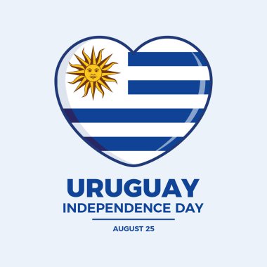 Uruguay Bağımsızlık Günü poster çizimi. Kalp şeklindeki Uruguay bayrağı. Uruguay Bayrağı aşk sembolü. Arkaplan, afiş, kart şablonu. 25 Ağustos. Önemli bir gün.