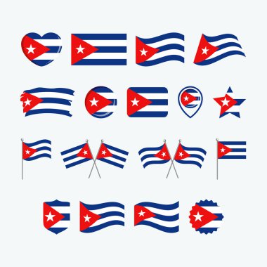 Küba bayrağı simgesi gri bir arkaplanda izole edilmiş vektör belirledi. Küba bayrağı grafik tasarım unsuru. Düz stil Küba simgeleri. Küba sembolleri koleksiyonu