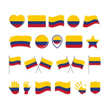 Kolombiya bayrak simgesi beyaz arka planda izole edilmiş bir vektör belirledi. Kolombiya bayrağı grafik tasarım elementi. Kolombiya bayrağı düz stil. Kolombiya sembolleri koleksiyonu