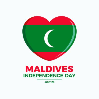 Maldivler Bağımsızlık Günü poster çizimi. Kalp şekli ikon vektöründe Maldivler bayrağı. Maldivler Bayrak aşk sembolü. Arkaplan, afiş, kart şablonu. Her yıl 26 Temmuz 'da. Önemli bir gün.
