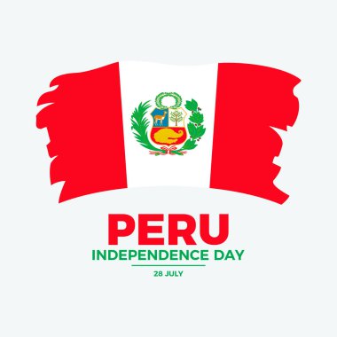 Peru Bağımsızlık Günü poster çizimi. Peru ikon vektörünün Grunge bayrağı. Paintbrush Peru Bayrağı sembolü. Arkaplan, afiş, kart şablonu. Her yıl 28 Temmuz. Önemli bir gün.